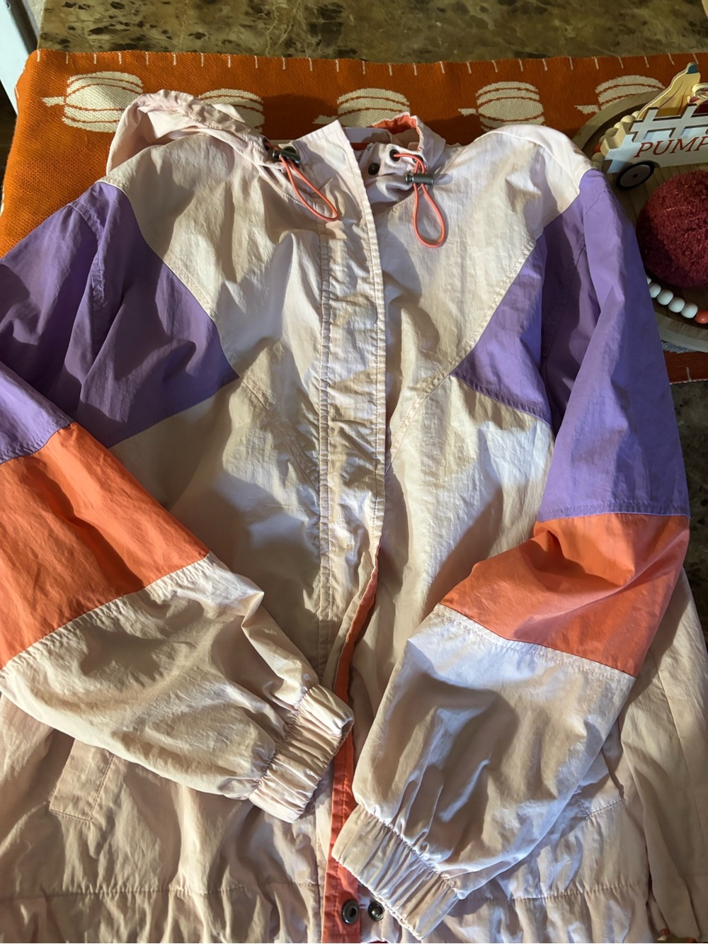 American Eagle Light Pink Windbreaker Jacket with Lavender and Coral Accents
